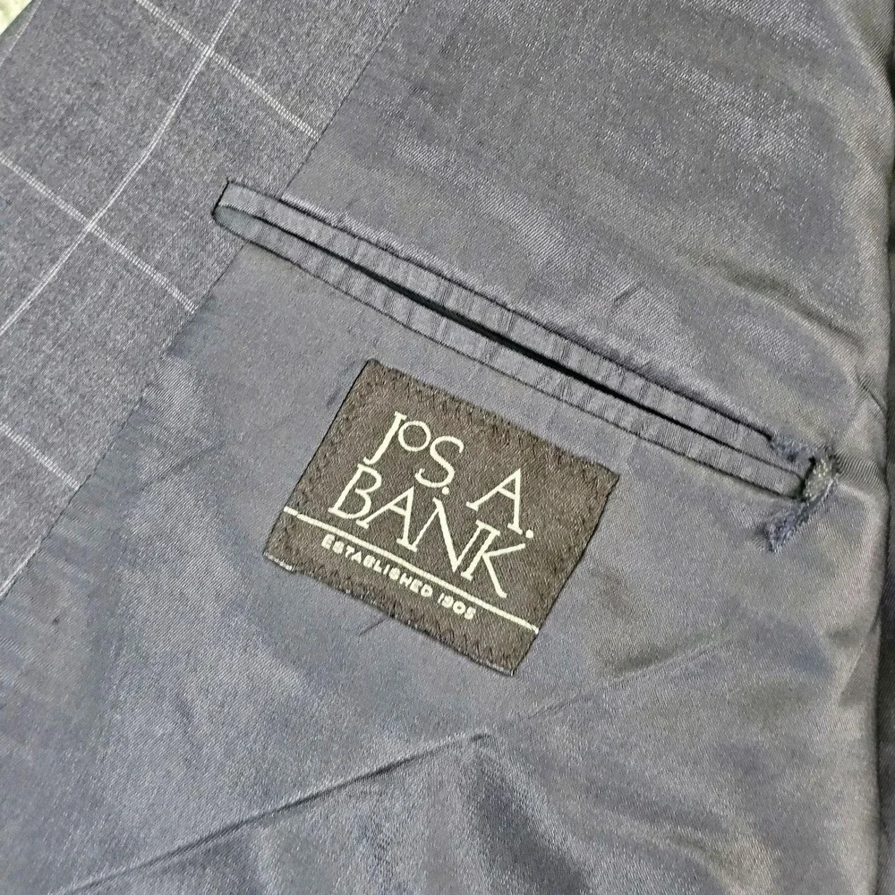 Jos. A. Bank Suit Jacket Mens 48R Gray Check 100% Wool Gordon Classic Fit